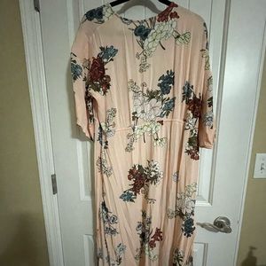 Pink, flower print, kimono